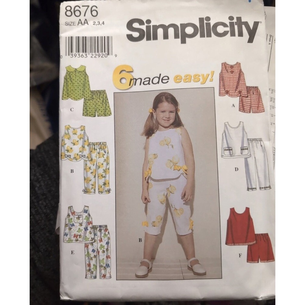 Simplicity 8676 Girls 6 Top Pants Shorts Capri Pattern Size BB 5-6X Cut & Compl